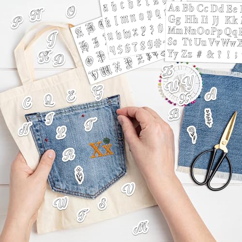 Water Soluble Stabilizer Embroidery Pattern - Letter Alphabet Stick & Stitch Embroidery Paper Wash Away, Number Hand Sewing Patterns for T-Shirt Bag Towel (4 Sheets) - style: Letter976