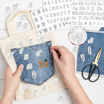 Water Soluble Stabilizer Embroidery Pattern - Letter Alphabet Stick & Stitch Embroidery Paper Wash Away, Number Hand Sewing Patterns for T-Shirt Bag Towel (4 Sheets) - style: Letter976