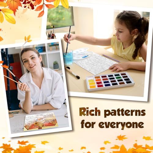 Teling 12 Pcs Fall Pre Drawn Stretched Canvas Kit for Adults Painting Pre Printed Canvas Outline for DIY Painting Party Favor, 6 x 6 x 0.6 Inches(Fall) - style: Fall