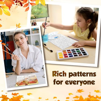 Teling 12 Pcs Fall Pre Drawn Stretched Canvas Kit for Adults Painting Pre Printed Canvas Outline for DIY Painting Party Favor, 6 x 6 x 0.6 Inches(Fall) - style: Fall