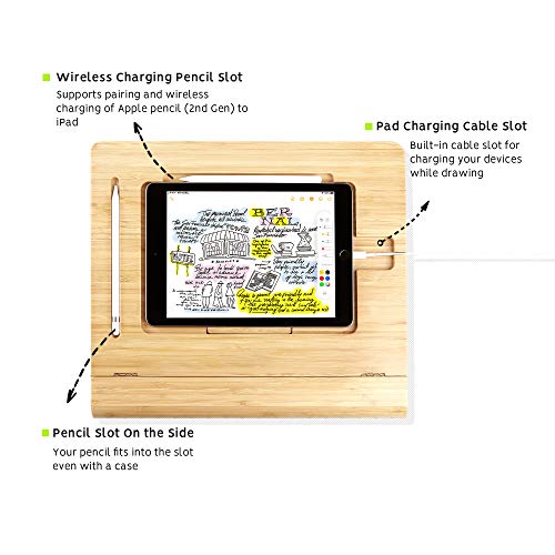 ELETIUO Tablet Desktop Stand Height Adjustable,Foldable Bamboo Drawing Ipad Holder,Multi-Angle Portable Stand Organizer,Compatible with 12.9 inch ipad pro 3rd/4th Gen - size: B