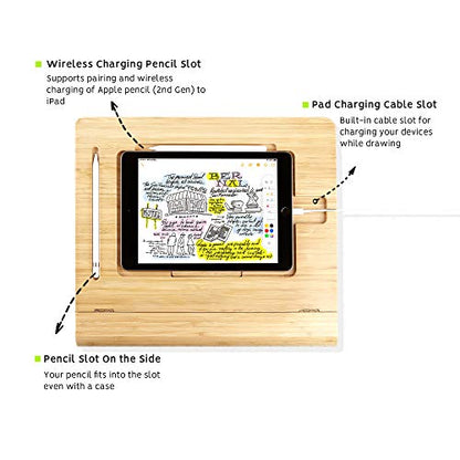 ELETIUO Tablet Desktop Stand Height Adjustable,Foldable Bamboo Drawing Ipad Holder,Multi-Angle Portable Stand Organizer,Compatible with 12.9 inch ipad pro 3rd/4th Gen - size: B