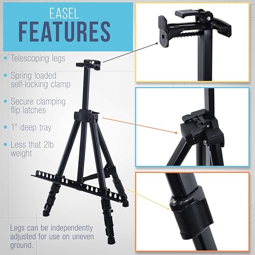 U.S. Art Supply 66" Black Metal Tripod Easel Display (10 Pack) - Adjustable 20"- 5.5', Holds 32" Canvas - Floor/Tabletop Easel Stand, for Sign Display, Painting, Poster Board, Canvas - Portable Bag