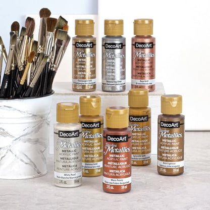 DecoArt Americana Dazzling Metallics Acrylic Paint Set – Popular Colors, 24 Bottles (2 fl oz) – Craft Metallic Paints for Canvas, Wood & DIY Projects - color: Multi – Starter