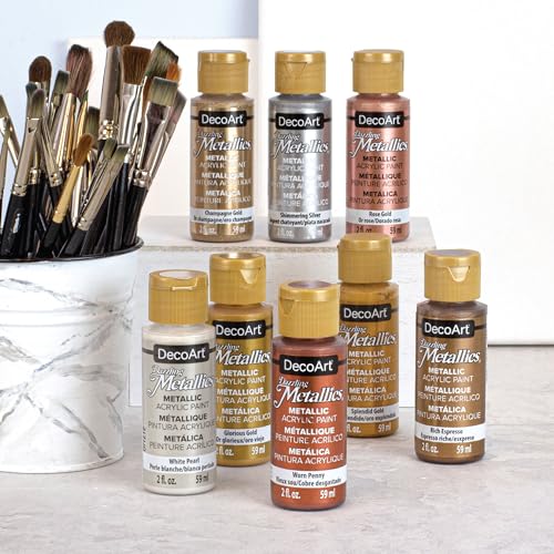 DecoArt Americana Dazzling Metallics Acrylic Paint Set – Popular Colors, 24 Bottles (2 fl oz) – Craft Metallic Paints for Canvas, Wood & DIY Projects - color: Multi – Starter