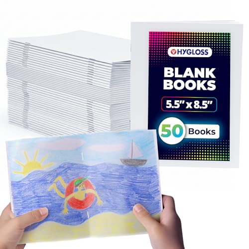 Hygloss Blank Books - Bulk 50 Pack – 5.5" x 8.5" A5 White Paperback Blank Book for Kids to Write Stories, Doodle, Arts & Crafts – Plain Drawing Sketchbook, Unlined Journal, Notebook Without Lines - color: White, style: 50 Books