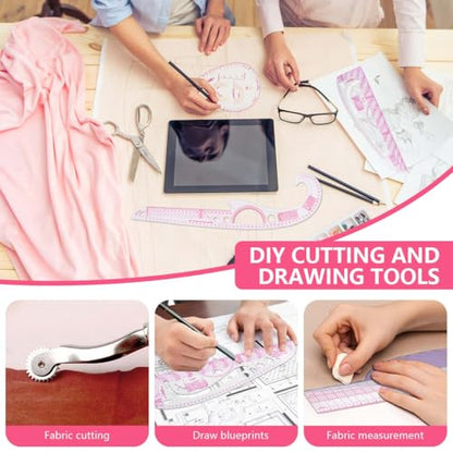 KISEER 6 Pcs Clear Metric Sewing Ruler Set French Curve Pattern Making Ruler Kit for Knitting Tailors Crafting Dress Designers Sewing Beginner Supplies - size: 6 Pcs - Standard