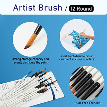 Falling in Art 12 PCS Professional Round Paint Brushes Set | Artist Brushes for Watercolor, Oil Painting, Acrylic, Face Body Nail Art, Crafts, Rock Painting - size: 12 Pcs Round Nylon