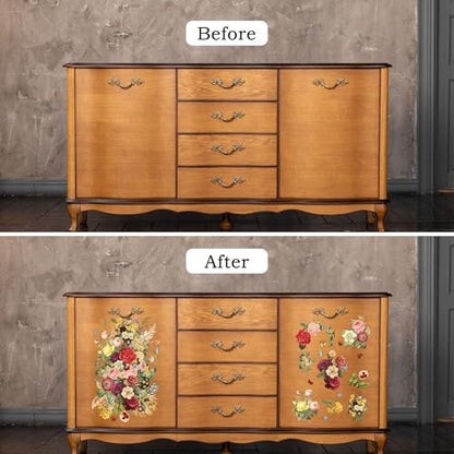 Joeyan Mixed Bouquets Rub On Transfers for Furniture and Crafts, 2 Large Flower Design Sheets 12''x18'', DIY Home Decal on Wood Glass Metal Canvas Porcelain Paper Plastic, Beauty and Fascination - style: Beauty and Fascination