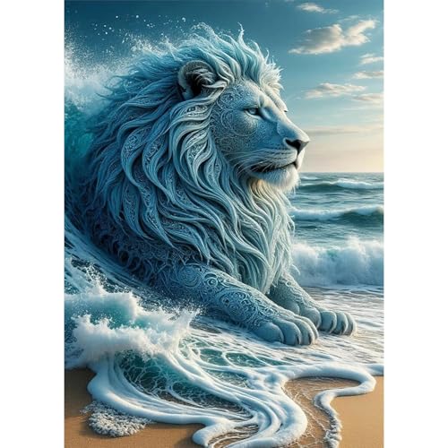 antor 5D Diamond Art Kits for Adults, Ocean Lion Diamond Painting Dots Art Kits for Beginners, Fantasy DIY Full Round Gem Crystal Art Paint by Diamond, Home Wall Decor 11.8X15.7inch - color: Ocean Lion