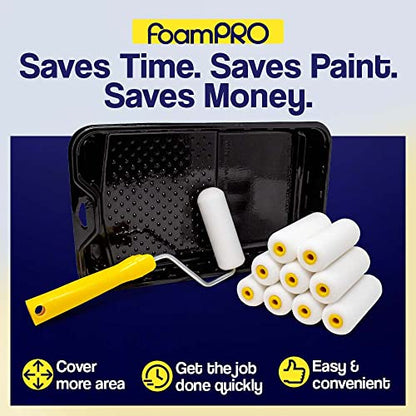 FoamPRO 4” Fine Finish Paint Roller Kit | 1 Plastic Paint Tray, 1 Roller Handle, 10 Foam Rollers | Mini Foam Roller Kit w/Roller Pan | Home Painting Supplies & Paint Tools, Multicolor, 164 (164KIT) - style: (4 Inch) Paint Kit