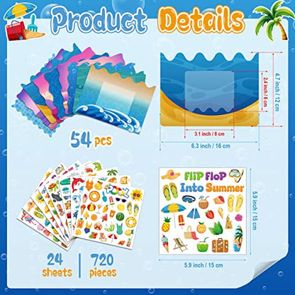 Ctosree 54 Packs Summer Picture Frame Craft Kit DIY with Stickers for Kids | Ocean Theme Make Your Own Frame Arts and Crafts Beach Pool Party Favors Classroom Set Bulk