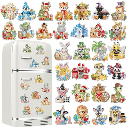 Xuhal 30 Pcs Holiday Diamond Painting Magnets Diamond Art Kits for Adults | Seasonal Animal Refrigerator Magnet, Christmas 5D Rhinestone Fridge Magnetic Sticker, Diamond Club Gifts, Small DIY Crafts - color: Holiday