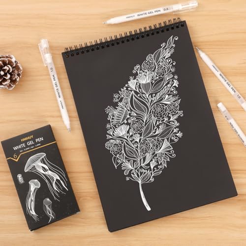 HNIHUY White Gel Pens,1mm, 0.8mm Fine Point White Pens Set, 6 Pack | Opaque White Archival Ink Pen for Black Paper Drawing, Sketching, Illustration, Bullet Journaling - color: White