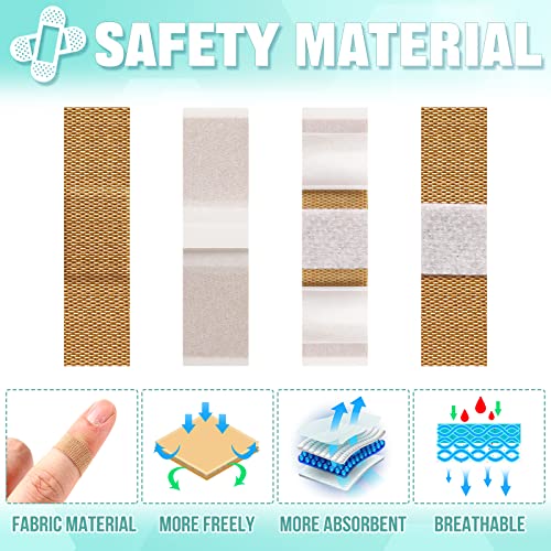 Funtery 200 Pcs Fabric Round Bandages Rectangle, 3/8 X 1 1/2 | Small Circular Adhesive with Non Stick Pad, Latex Free Breathable Fabric for Skin Wound Care, Face Bandages for Cuts - size: 3/8 x 1 1/2, style: Rectangle