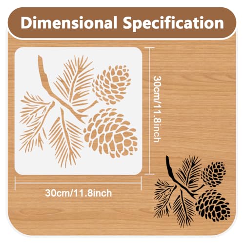 Pine Cone Stencil for Painting on Wall 11.8 x 11.8 Inch Reusable Plastic Craft Stencil for Painting on Wood Fabric Furniture, DIY Home Decor Stencils | 11.8" x 11.8" Plastic Craft Stencil, Pine Cone Wall Stencil, DIY Home Decor Template for Wood Fabric Fu