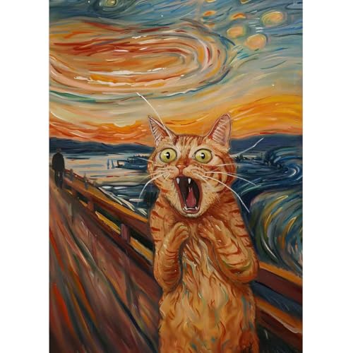 GEMFAMILY Animal Cat Paint by Numbers DIY Painting On Canvas,by Number Scream Cat in Stained by Numbers Kit for Adults Beginner,Acrylic Simple Paint by Number Kits for Home Wall Decor 16 X 20 inch - color: HL6662