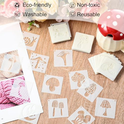 Fainne 100 Pcs 2 Inch Mushroom Stencils Small Stencils for Painting | Reusable Craft Stencils, DIY Scrapbook, Wood Wall Fabric Rock Chalkboard Sign Painting, Home Art Decor Projects - style: Mushroom