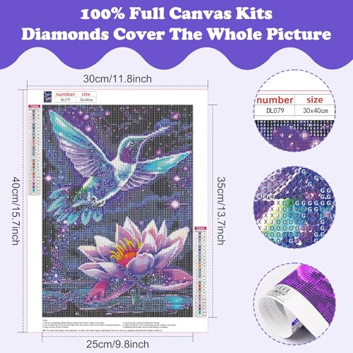 SENQAO Hummingbird Diamond Art Kits for Adults, Lotus Diamond Painting Kit for Beginners, Round 5D DIY Diamond Dots Art, Full Drill Painting Kit Art and Crafts for Adults Home Wall Decor 12x16inch - color: hummingbird - 02