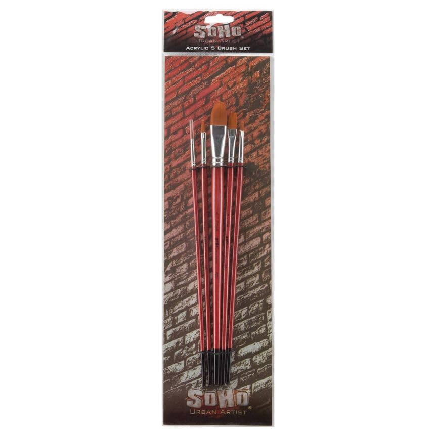 SoHo Urban Artist Value Brush Sets - Set of 5 Professional Brushes for Painting, Beginners, Artists & More! - Acrylic Set - color: Acrylic