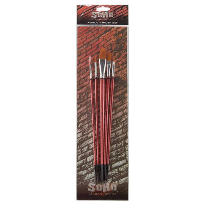 SoHo Urban Artist Value Brush Sets - Set of 5 Professional Brushes for Painting, Beginners, Artists & More! - Acrylic Set - color: Acrylic