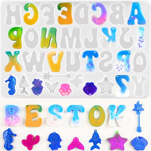 Resin Alphabet Molds with Hole, Uppercase Letters Crafting Molds - color: 1PCS Ocean Alphabet Molds with Hole