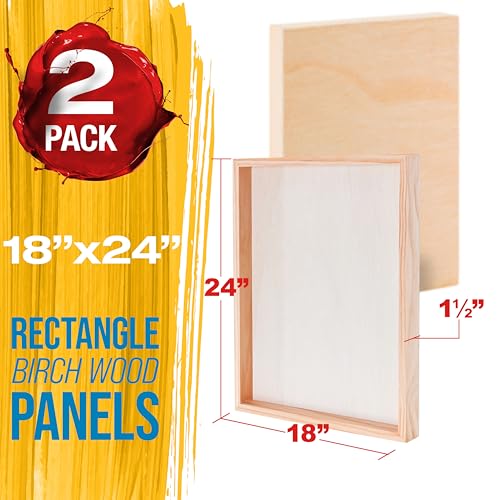 U.S. Art Supply 18" x 24" Unfinished Cradled Wood Panels for Painting, Gallery 1-1/2" Deep (2 Pack) - Artist Depth Wooden Wall Canvases - Mixed-Media Craft, Acrylic, Oil, Encaustic, Paint Pouring - size: 18" x 24"