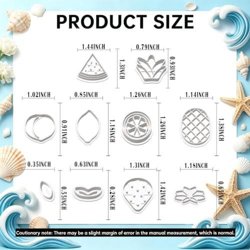 10Pcs Fruit Clay Cutters for Earrings, Summer Polymer Clay Molds | Fresh Fruit Shapes For Creating Summer Earrings, Charms, Pendants, And Handmade Clay Accessories - color: Fruit