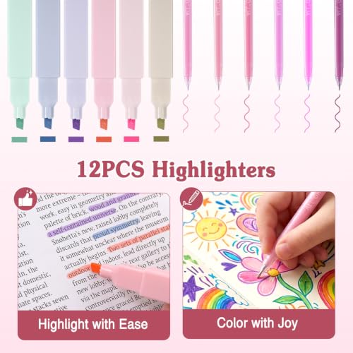 MoKo Pencil Case with Supplies, 49Pcs Aesthetic School Set, Pink | Includes gel pens, highlighters, 0.5 mm mechanical pencils and refills, an eraser, sticky notes and index tabs. - color: Pink-49P