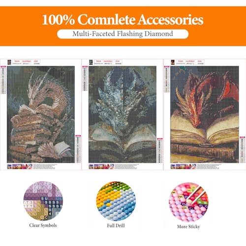 GOUOYANA Dragon Diamond Art Kits for Adults-3P Magic Book Diamond,Wall Art | Round Drill Dragon And Book Diamond Painting for Beginners DIY Rhinestone 5D Diamond dots(Gemstone Craft)Wall Art Gift12x16IN - color: DP01967