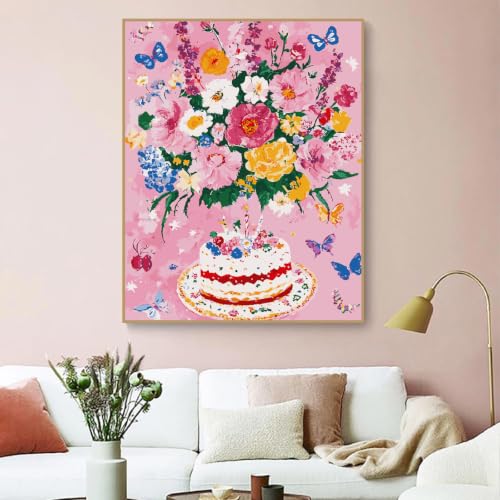 ZRIZQ Flowers Paint by Numbers Kit for Adults Beginner,Birthday,16x20 | Full set with wooden brushes,rolled canvas,rich paints.Calming activity.Beginner friendly.Just open and paint. - color: 16"X20"Rolled Canvas-Birthday Flowers
