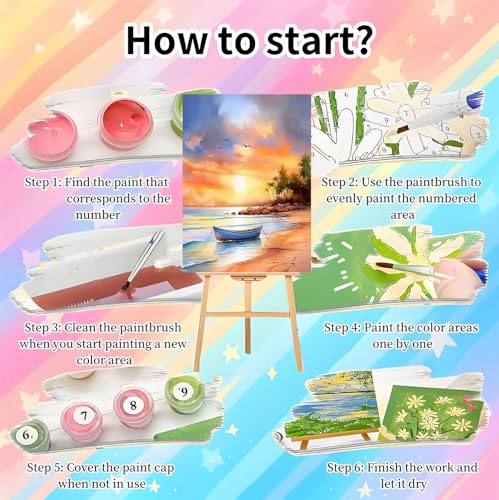 4 Pack Framed Paint by Numbers Kit for Adults Beginners, Beach 8x12 inch - color: BKH1382+BKH1383+BKH1384+BKH1385-US