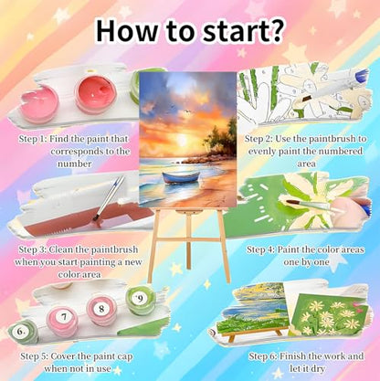 4 Pack Framed Paint by Numbers Kit for Adults Beginners, Beach 8x12 inch - color: BKH1382+BKH1383+BKH1384+BKH1385-US