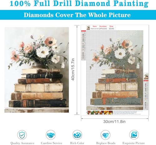 RYMILIE Diamond Art Kits for Adults Flowers and Books 12x16inch - color: DP03343