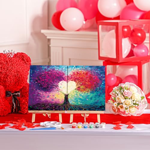 Zhanmai 2 Pack Sip and Paint Kit for Couples Date Night | 8 x 10 Inch, Pre Drawn Tree of Love Canvas, Paint Party Supplies, Romantic Adult Activity, Includes Easels Aprons Brushes Set - size: 8 x 10 Inch, style: Tree of Love
