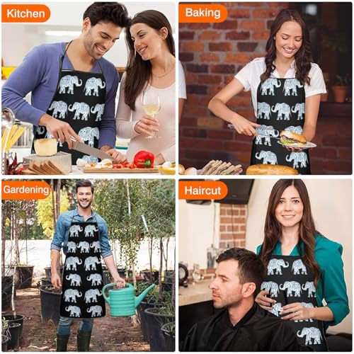 Apron with 2 Pockets,Kitchen Chef Artist Aprons for Cooking Gardening Baking Painting, Waterproof Apron 33" x 27" - color: Elephant