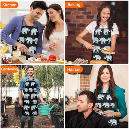 Apron with 2 Pockets,Kitchen Chef Artist Aprons for Cooking Gardening Baking Painting, Waterproof Apron 33" x 27" - color: Elephant