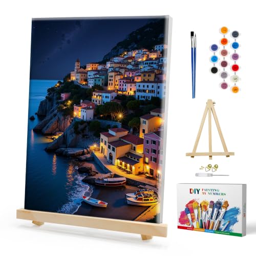 SmartEZ Framed Paint by Numbers Kit for Adults Landscape, Paint by Numbers | Paint by Number with Easel, Adult Paint by Number Kits with Frame for Gife, Home Wall Decor, 7.87x11.81 Inch - color: Seaside Towm 011