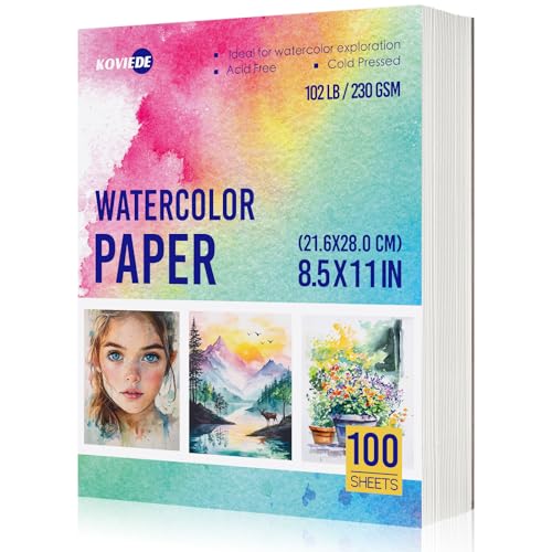 KOVIEDE 100 Sheets Watercolor Paper 8.5x11 Inch 102LB/230GSM - size: 8.5x11 In