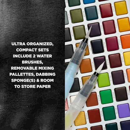 SAKURA Koi Studio Kit, 60 Colors, 2 Water Brushes, 2 Sponges, 2 Palettes