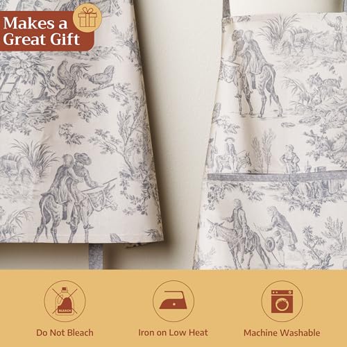 Maison d' Hermine Aprons for women with Pocket 100% Cotton (27.50"x31.50") | Adjustable Neck Strap & long ties Apron Men Chef Wedding Cooking Gardening Server Maid - color: 209 - the Miller - Paloma Grey