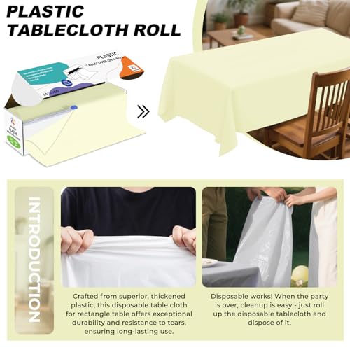 54IN X 160FT Plastic Table Cover Roll with Cutter Box, Cut to Size Plastic Table Cloths for Parties, Birthday, (Beige, 54"x1920") - color: Beige, size: 1920" x 54" (Rectangular)