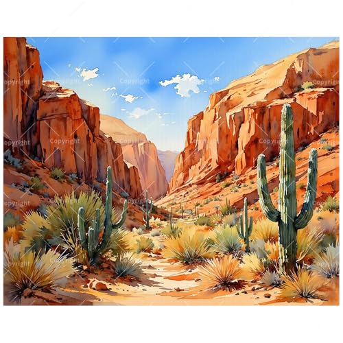 Southwest Landscape Paint by Numbers Kit for Adults - DIY Sunny Desert Canyon with Cactus Painting on Canvas 16x20 Inches, Acrylic Paint Set, Suitable for Beginners, Art for Home Decoration - color: TCXY05423, size: 16X20IN Folded