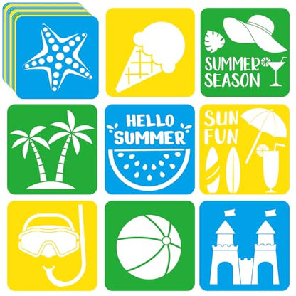36pcs Summer Beach Drawing Stencils for Kids 8 Inch Sidewalk Chalk Stencils Painting Large Washable Reusable Tropical Palm Tree Themed Primary Shape Template for Kids Toddlers Preschool - style: Summer