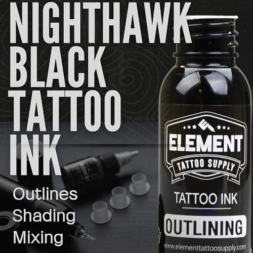 Element Tattoo Supply Black Tattoo Ink 8oz Bottle | Professional Black Ink | USA made formula, smooth reliable flow, deep bold saturation, ideal for lining and shading, trusted by professional artists - size: 8oz