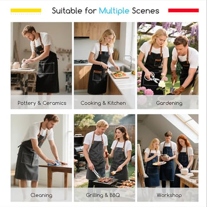 MEEDEN Painting Apron for Men Women: Adjustable Cross Back Waterproof | Polyester Canvas Art Apron with 3 Pockets - Artist Apron for Acrylic Oil & Watercolor Painting, Gardening, Cooking - Black - color: Black