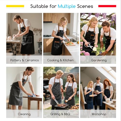 MEEDEN Painting Apron for Men Women: Adjustable Cross Back Waterproof | Polyester Canvas Art Apron with 3 Pockets - Artist Apron for Acrylic Oil & Watercolor Painting, Gardening, Cooking - Navy - color: Navy