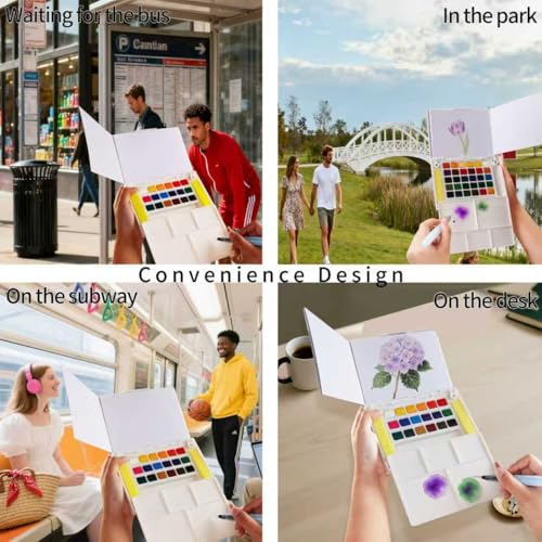 Portable Watercolor Paint Set - 30 Colors Travel Watercolor Kit with Water Brush, 24 Sheets Watercolor Paper, Online Tutorial - Compact Graspable Watercolor Painting Set for Beginners, Artists, Hobbyists, Outdoor Painting - color: 30 Colors