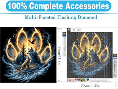 MOMDEDP 5D Diamond Art Kits for Adults - Wolf Diamond Painting Kits for Adults Beginners, DIY Large Size Diamond Gem Art Dots Painting Kits for Home Walls Decor Gifts 12x12inch