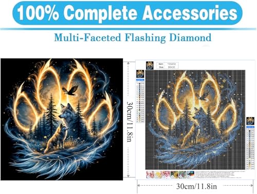 MOMDEDP 5D Diamond Art Kits for Adults - Wolf Diamond Painting Kits for Adults Beginners, DIY Large Size Diamond Gem Art Dots Painting Kits for Home Walls Decor Gifts 12x12inch